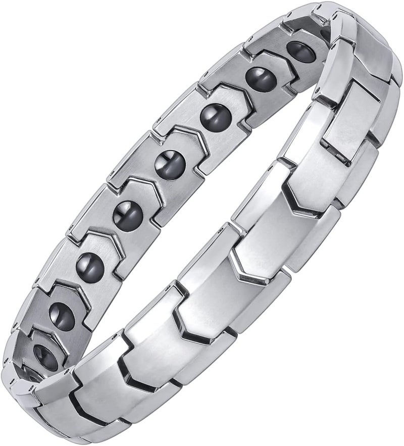 PUJANE Magnetic Hematite Bracelets for Men Women 316L Stainless Steel Power Balance Energy Magnets Stones Bracelet Jewelry Gift with Adjustment Tool - Image 1
